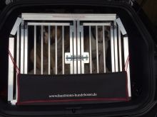 Hundetransportbox mit leicht versetzter Trennwand